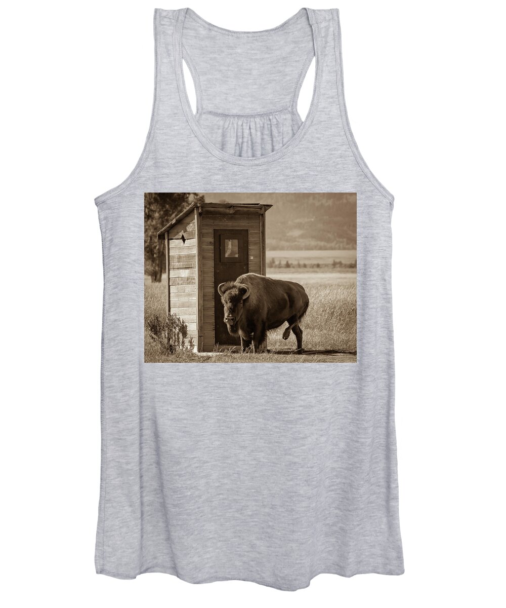 Bison Women's Tank Top featuring the photograph Hurry, I Gotta Go by Mary Hone