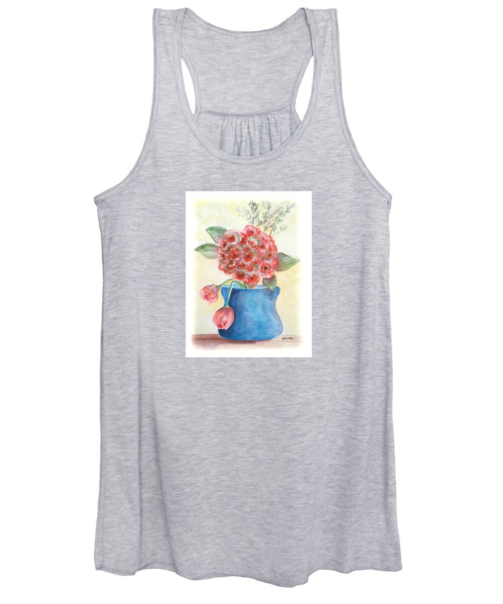 Vase Women's Tank Top featuring the painting Hydrangea and Roses by Claudette Carlton