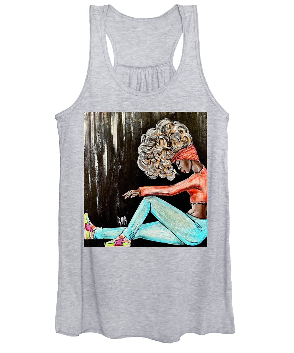 Black Art Women's Tank Top featuring the painting I Just need to clear my head by Artist RiA