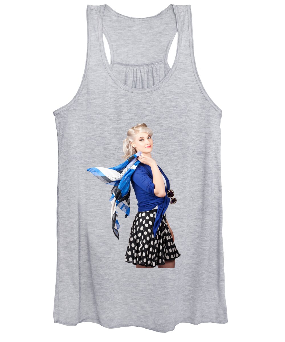 Retro Women's Tank Top featuring the photograph Isolated caucasian woman with pinup fashion style by Jorgo Photography