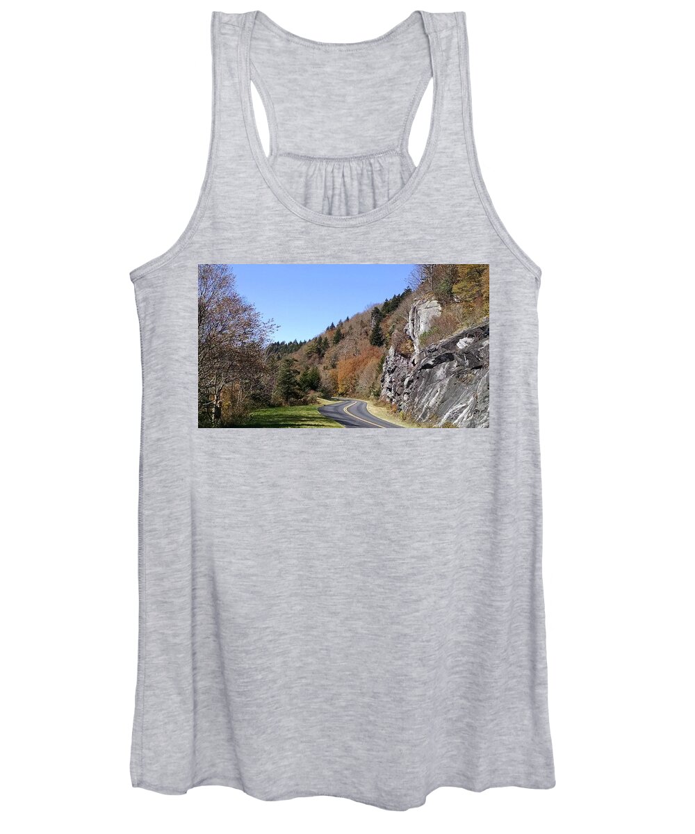 Blue Ridge Parkway Women's Tank Top featuring the photograph Just Around the Bend by Allen Nice-Webb