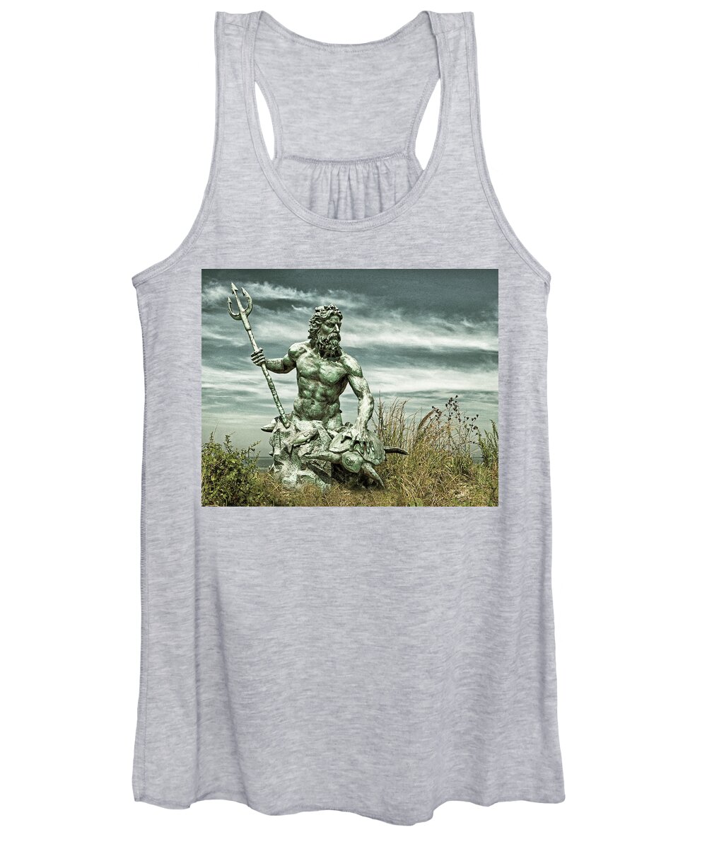 Neptune Women's Tank Top featuring the photograph King Neptune Guards the Cape Charles Beach by Bill Swartwout