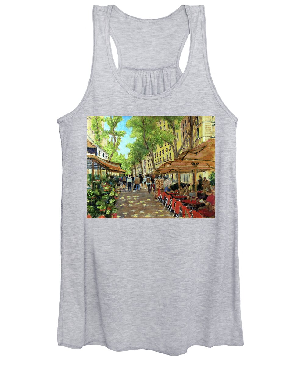 Outdoor Cafe Women's Tank Top featuring the painting La Rambla by David Zimmerman