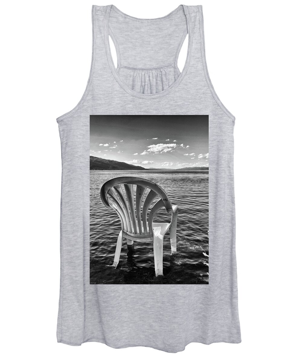 Chair Women's Tank Top featuring the photograph Lakeside Waiting Room by Tom Gresham