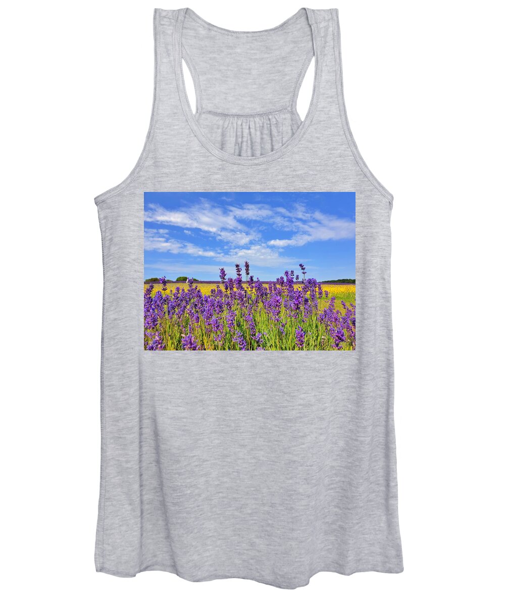 Wildflowers Women's Tank Top featuring the photograph Lavender and Yellow Wildflowers by Andrea Whitaker