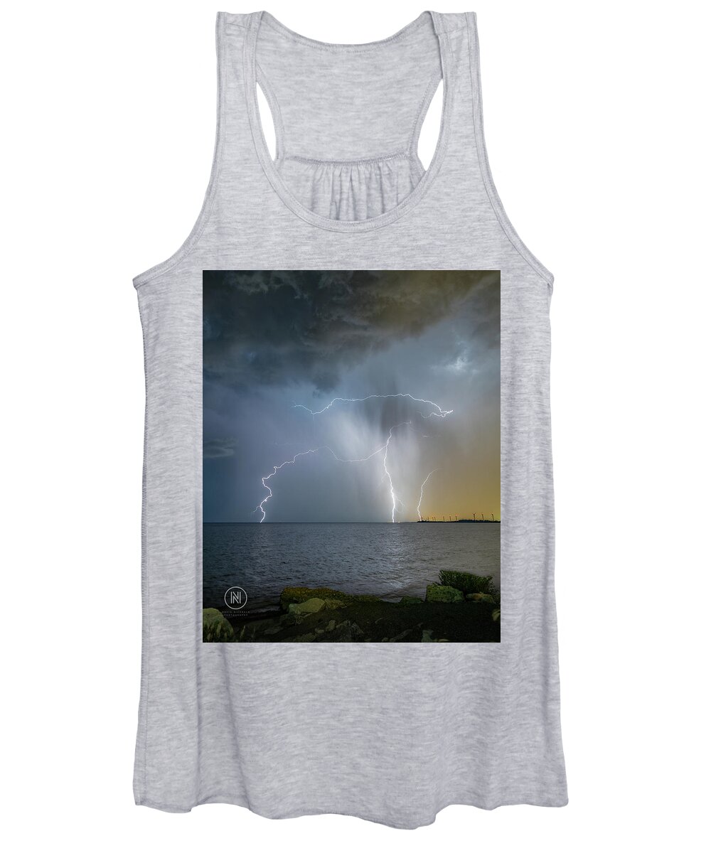 2019 Women's Tank Top featuring the photograph Lightning over Lake Erie by Dave Niedbala