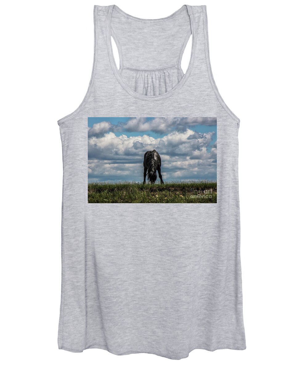 Horse Women's Tank Top featuring the photograph Lone Black by Kathy McClure
