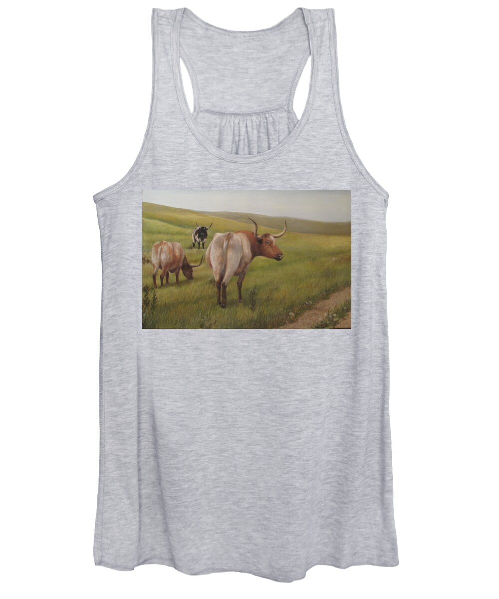 Long Horns Women's Tank Top featuring the painting Long Horns by Tammy Taylor