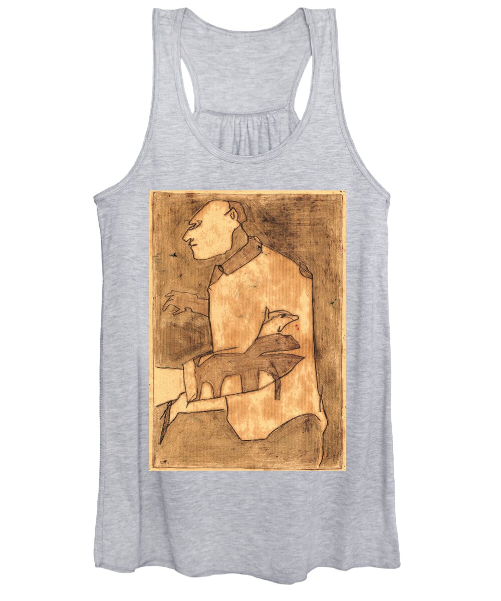 Pet Women's Tank Top featuring the drawing Man and his pet dog by Edgeworth Johnstone