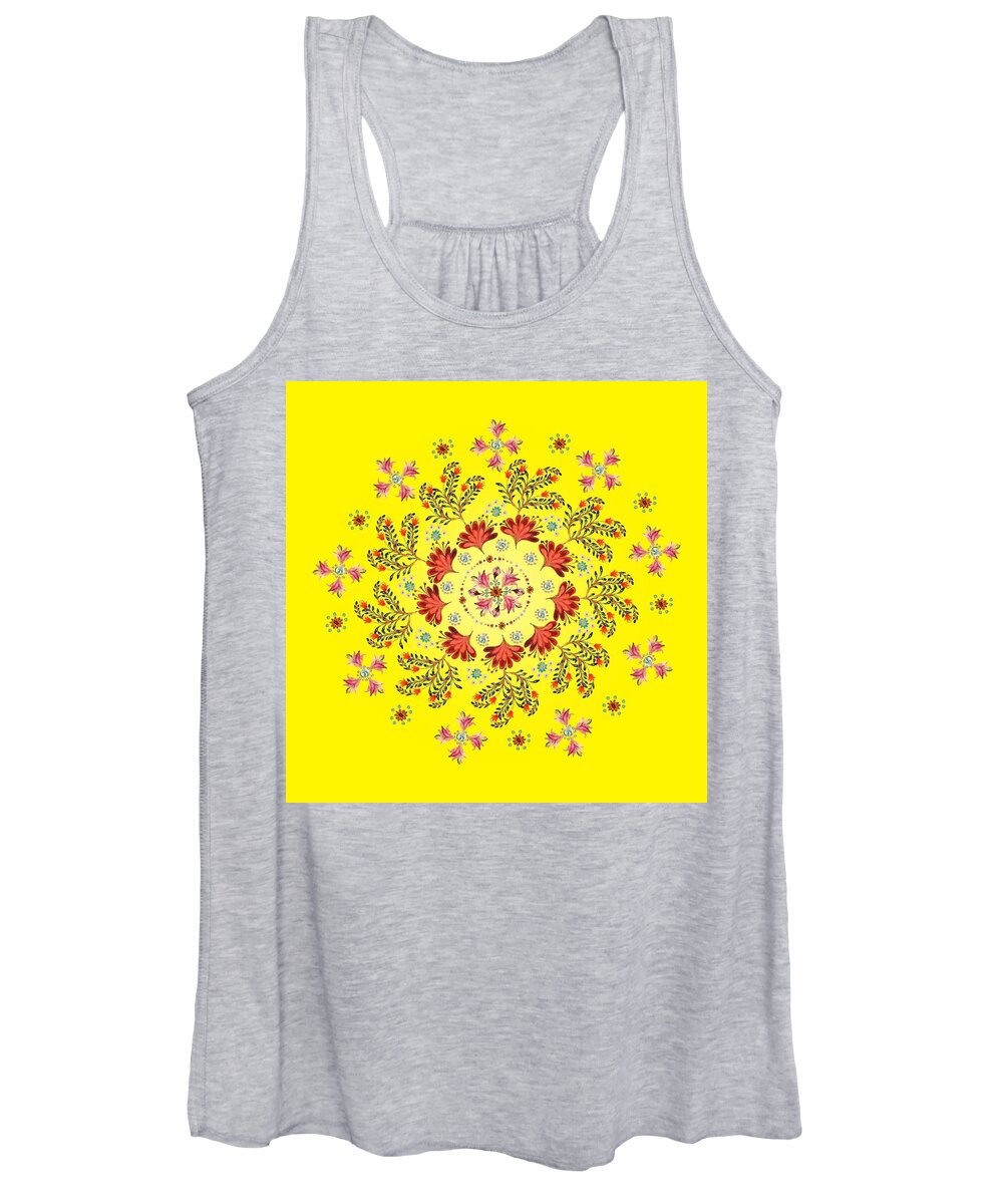 Mandala Women's Tank Top featuring the digital art Mandala flowering series#3. Yellow by Elena Kotliarker