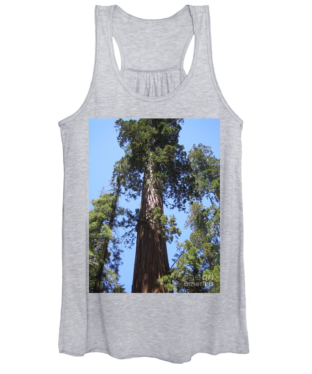 Yosemite Women's Tank Top featuring the photograph Mariposa Old Tall Giant Tree Reaching the Blue Sky Yosemite National Park by John Shiron