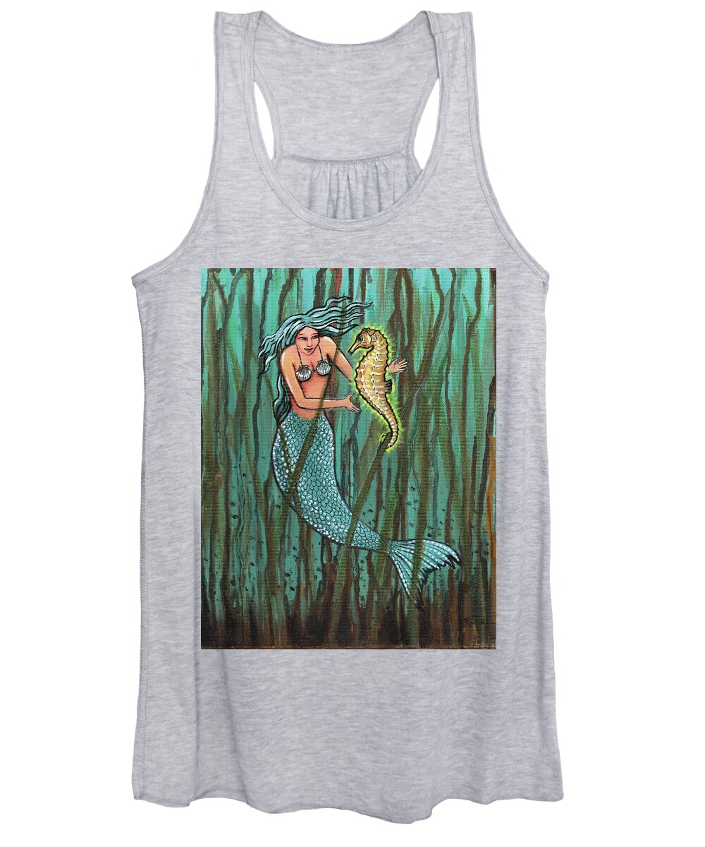 Mermaids Women's Tank Top featuring the painting Mermaid and the Magic Seahorse by James RODERICK
