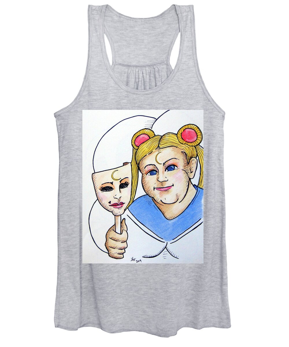 Moon Women's Tank Top featuring the drawing Moon by Loretta Nash