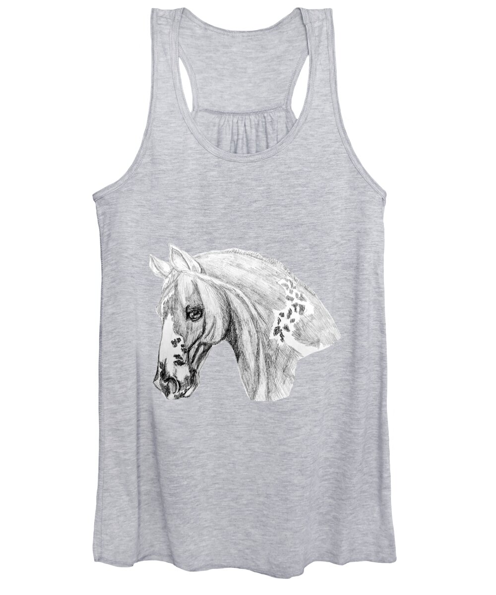 Mustang Horse Head Portrait Women's Tank Top featuring the drawing Mustang Head Portrait by Equus Artisan