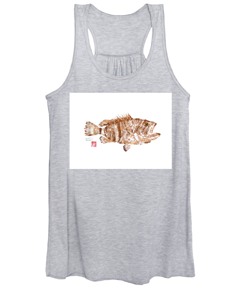 Grouper Women's Tank Top featuring the painting Mystic Grouper - Brown by Adrienne Dye