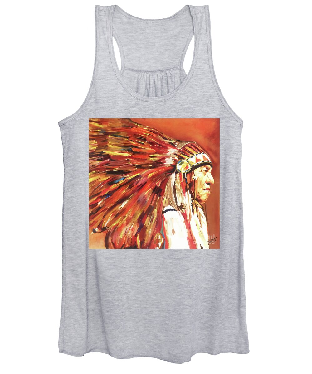 Native American Women's Tank Top featuring the painting Native American Warriors 01 by Gull G