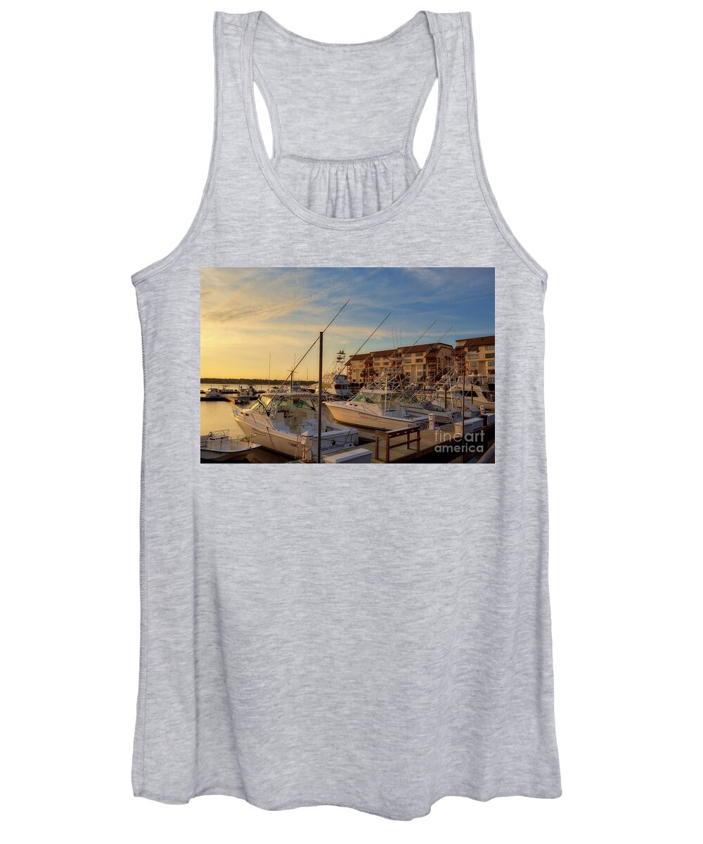 Scenic Women's Tank Top featuring the photograph Near Sunset At The Marina by Kathy Baccari