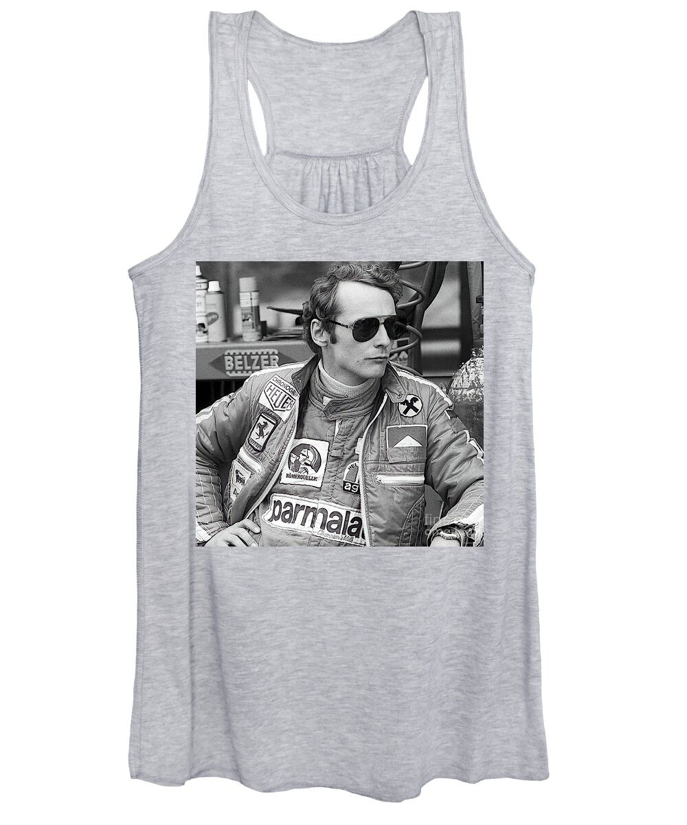 Vintage Women's Tank Top featuring the photograph Niki Lauda In Race Uniform In Paddock by Retrographs