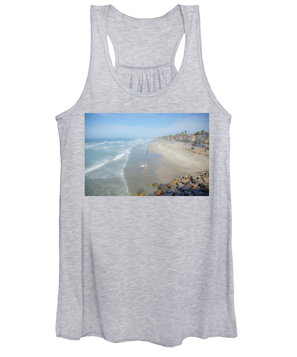 Oceanside Beach Women's Tank Top featuring the photograph Oceanside California Coast View from Pier by Catherine Walters