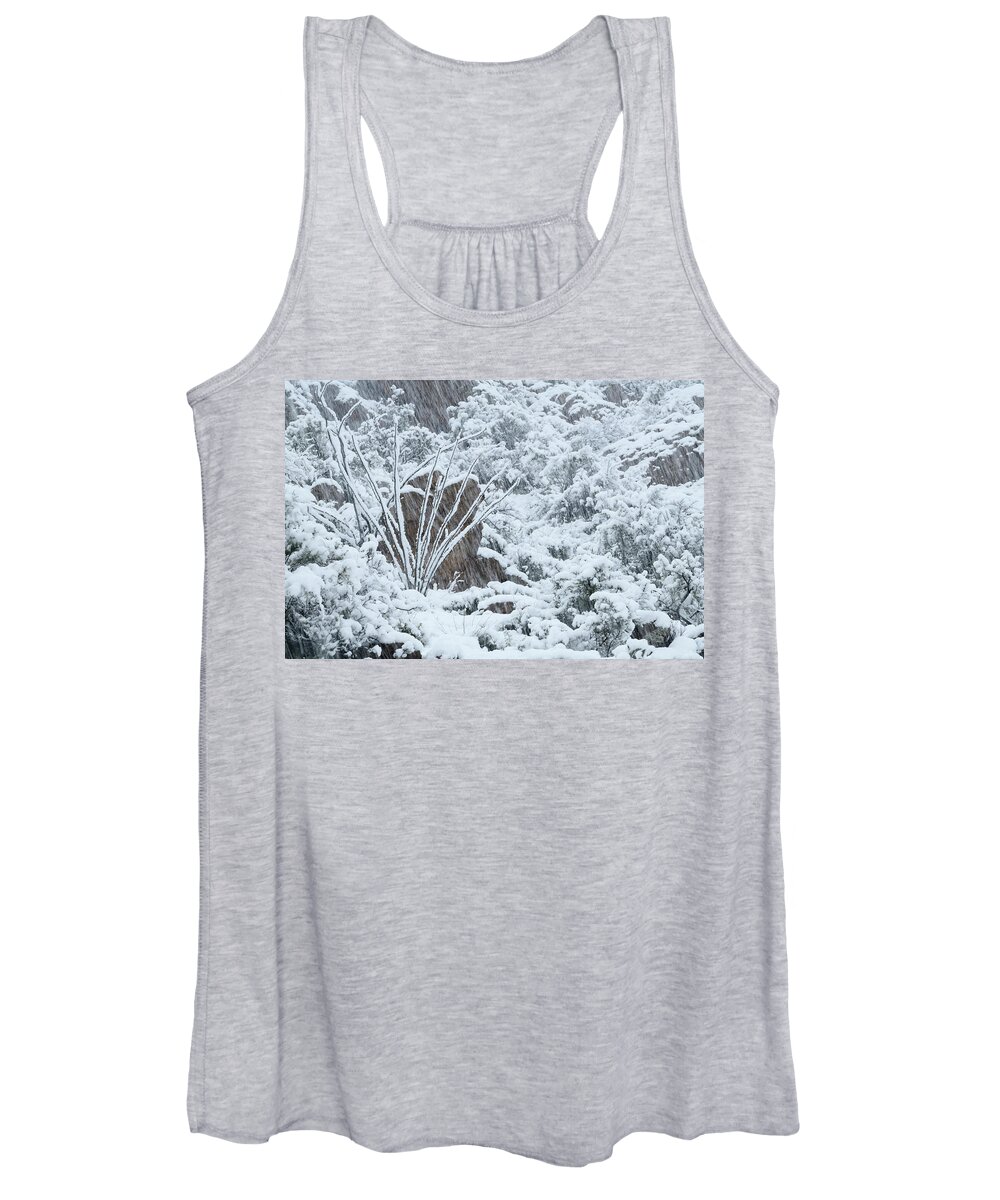 Landscape Women's Tank Top featuring the photograph Ocotillo in Snowstorm by James Covello