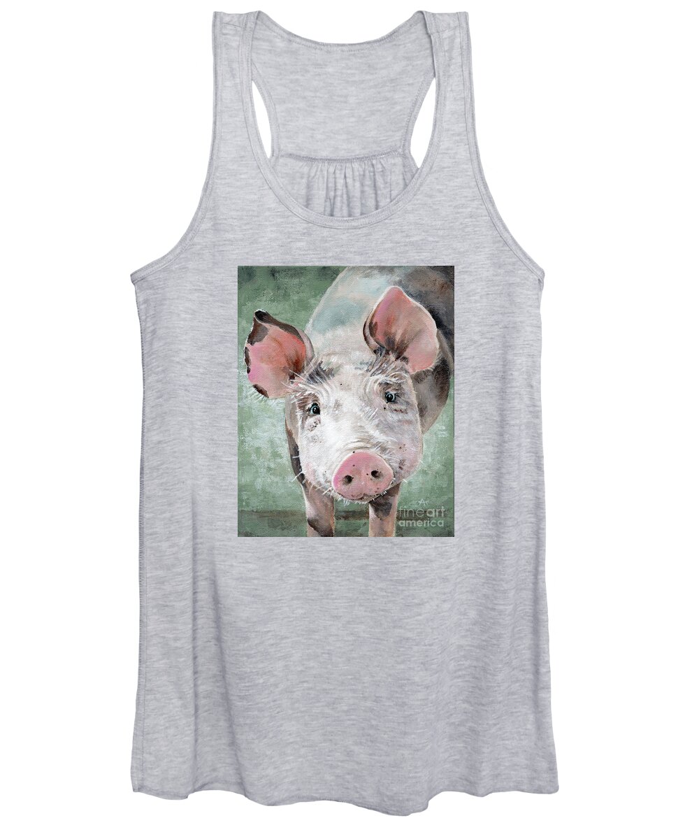Pig Women's Tank Top featuring the painting Olive, Pig Portrait by Annie Troe