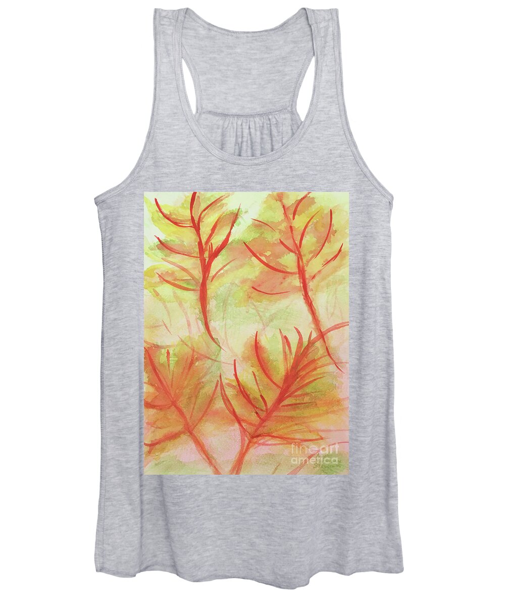 Fall Season Collection By Annette M Stevenson Women's Tank Top featuring the painting Orange Fanciful Leaves by Annette M Stevenson