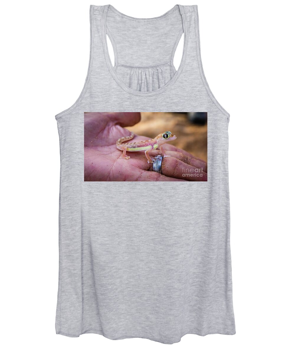 Gecko Women's Tank Top featuring the photograph Palmato gecko, Namib Desert by Lyl Dil Creations