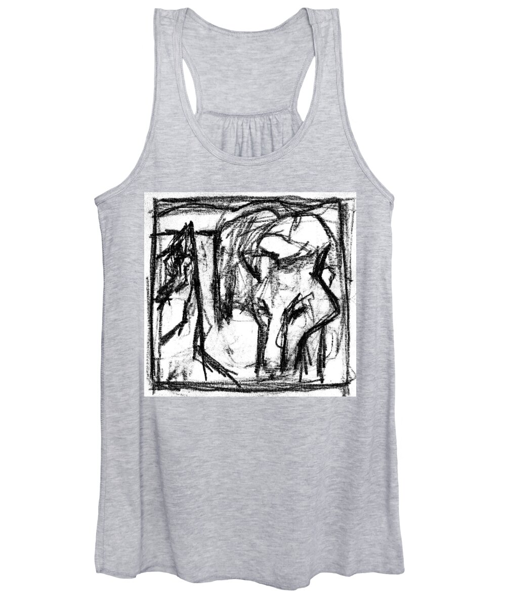Canine Women's Tank Top featuring the digital art Pencil Squares Black Canine c by Edgeworth Johnstone