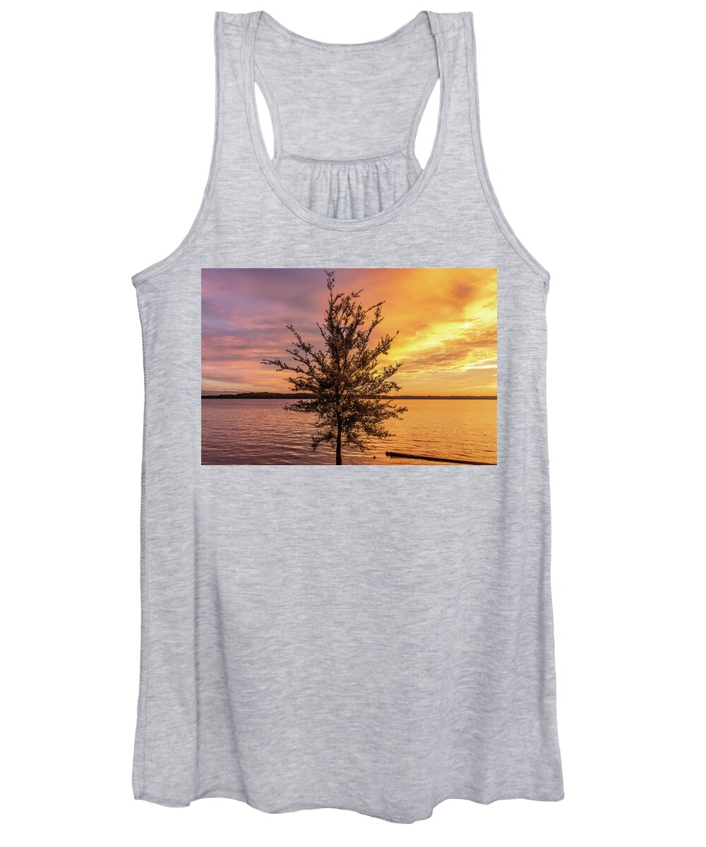 Percy Priest Lake Women's Tank Top featuring the photograph Percy Priest Lake Sunset Young Tree by D K Wall