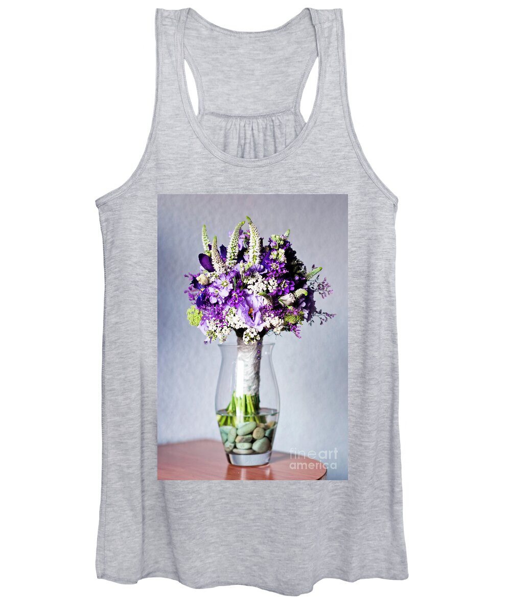 Arrangement Women's Tank Top featuring the photograph Perfect bridal bouquet for colorful wedding day with natural flowers. by Joaquin Corbalan