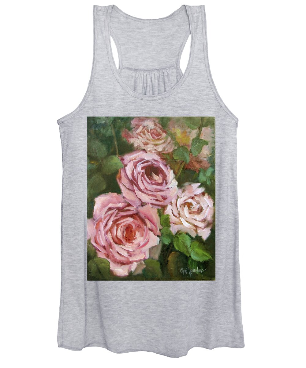 Painting Women's Tank Top featuring the painting Pink Cabbage Roses I by Cheri Wollenberg