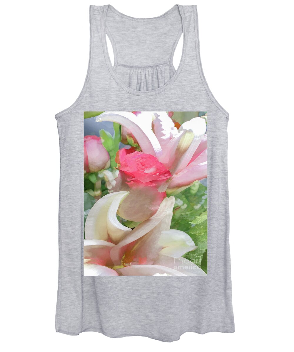 Abstract Women's Tank Top featuring the photograph Pink Rose and Petals Abstract by Phillip Rubino
