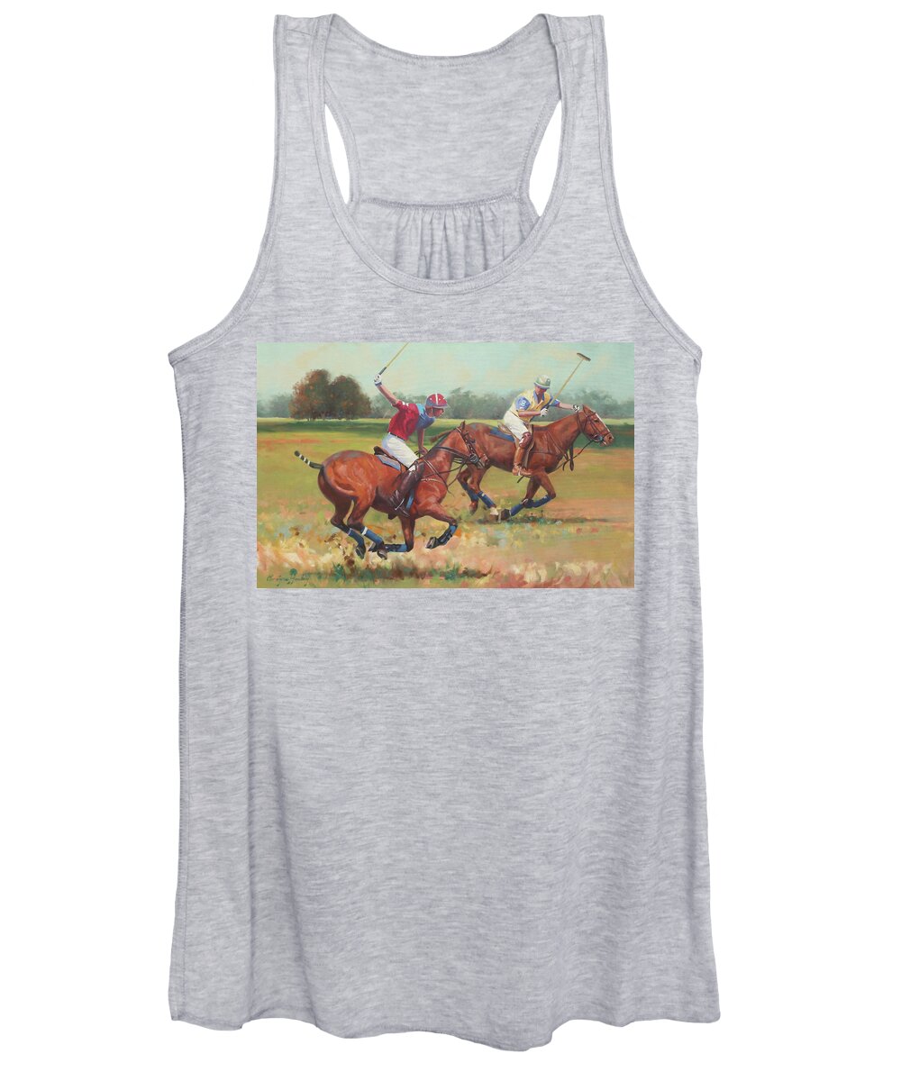 Polo Players Women's Tank Top featuring the painting Polo Ponies by Carolyne Hawley