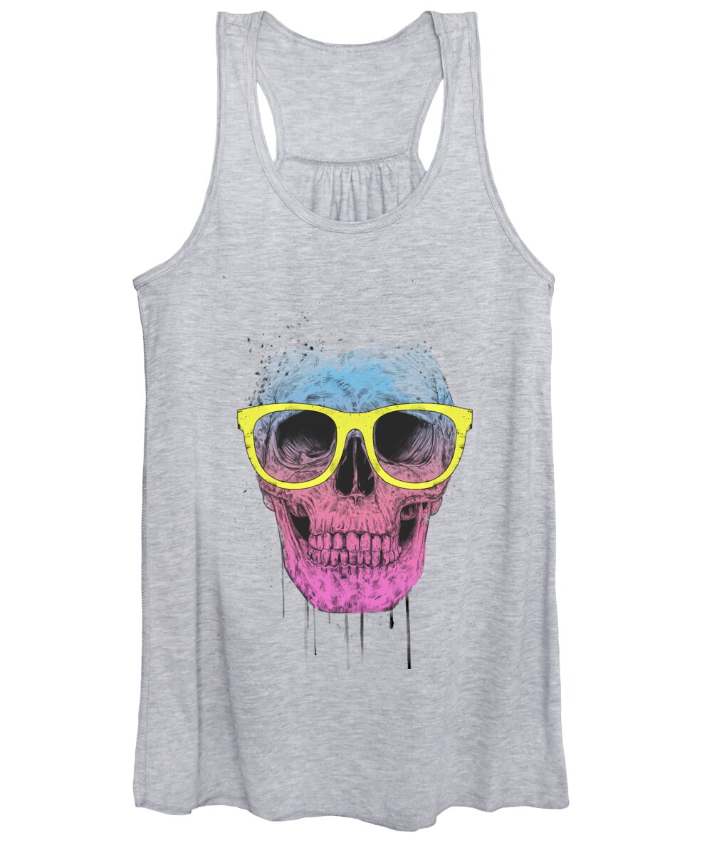 Skull Women's Tank Top featuring the mixed media Pop art skull with glasses by Balazs Solti