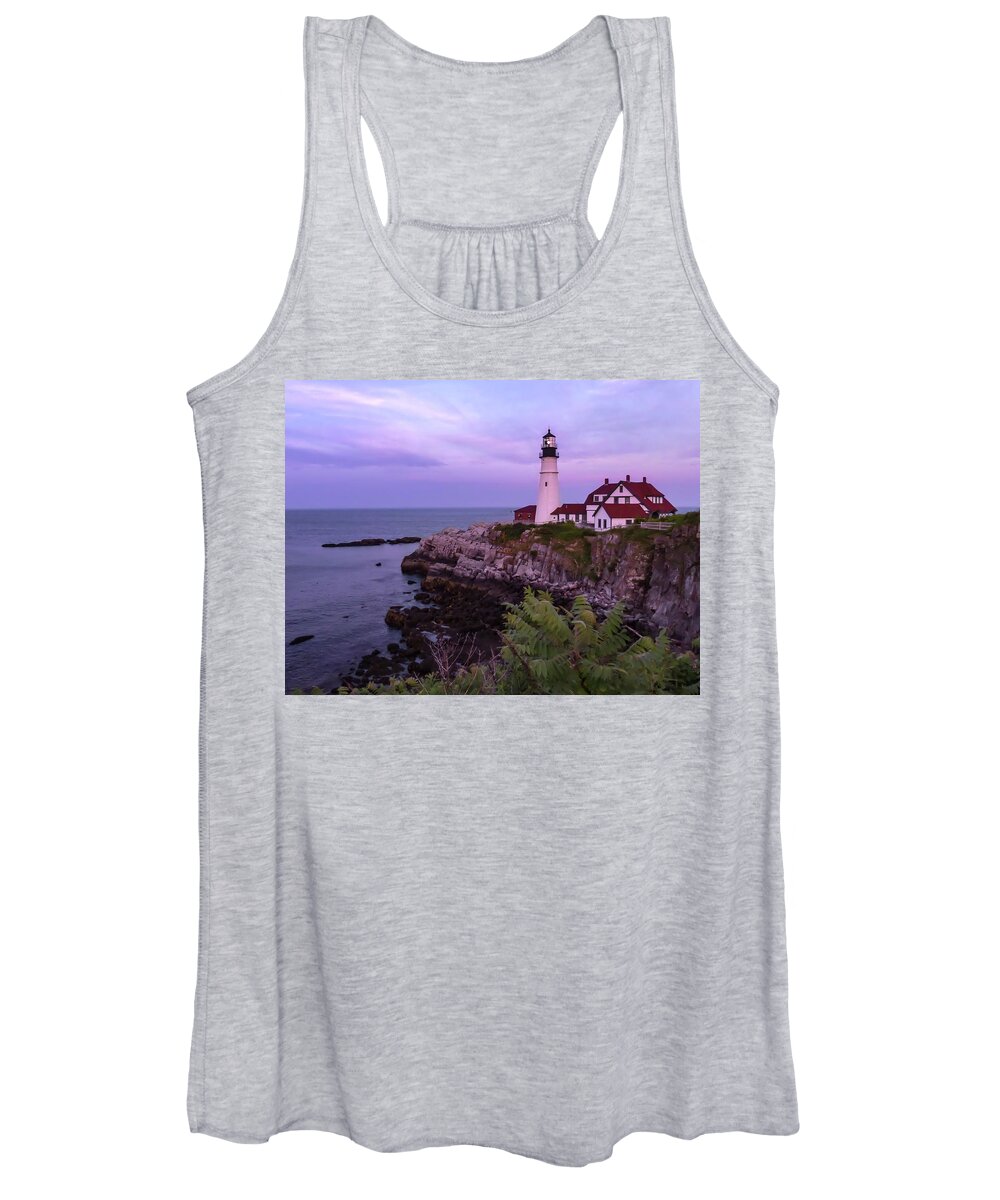Cape Elizabeth Women's Tank Top featuring the photograph Portland Lighthouse Sunset by Norma Brandsberg