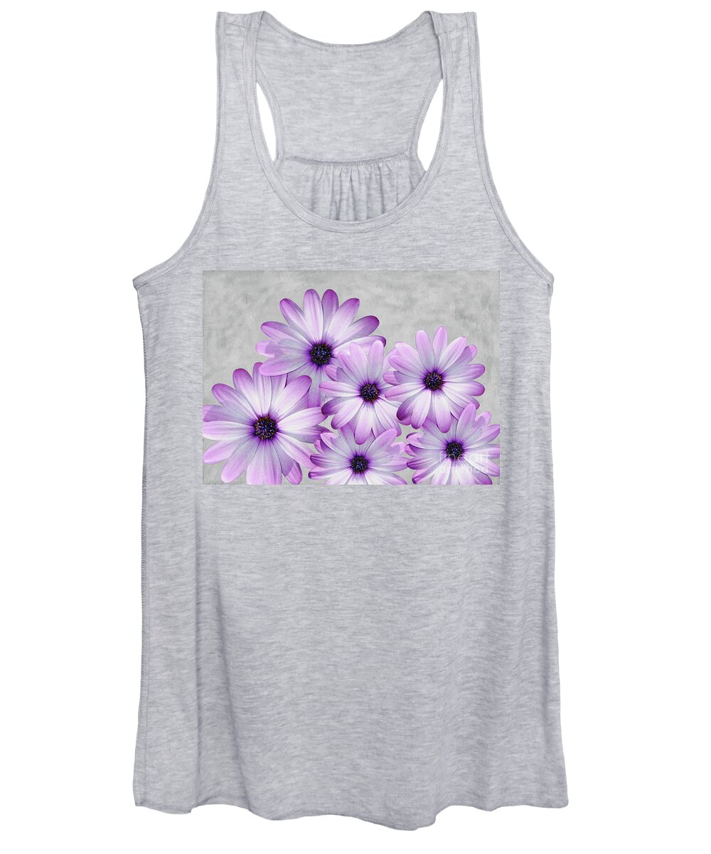 Purple Daisies Women's Tank Top featuring the photograph Purple Daisies and Gray by Laura D Young