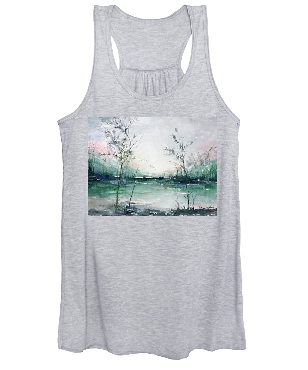 Watercolour Women's Tank Top featuring the painting Quiet Waters by Robin Miller-Bookhout