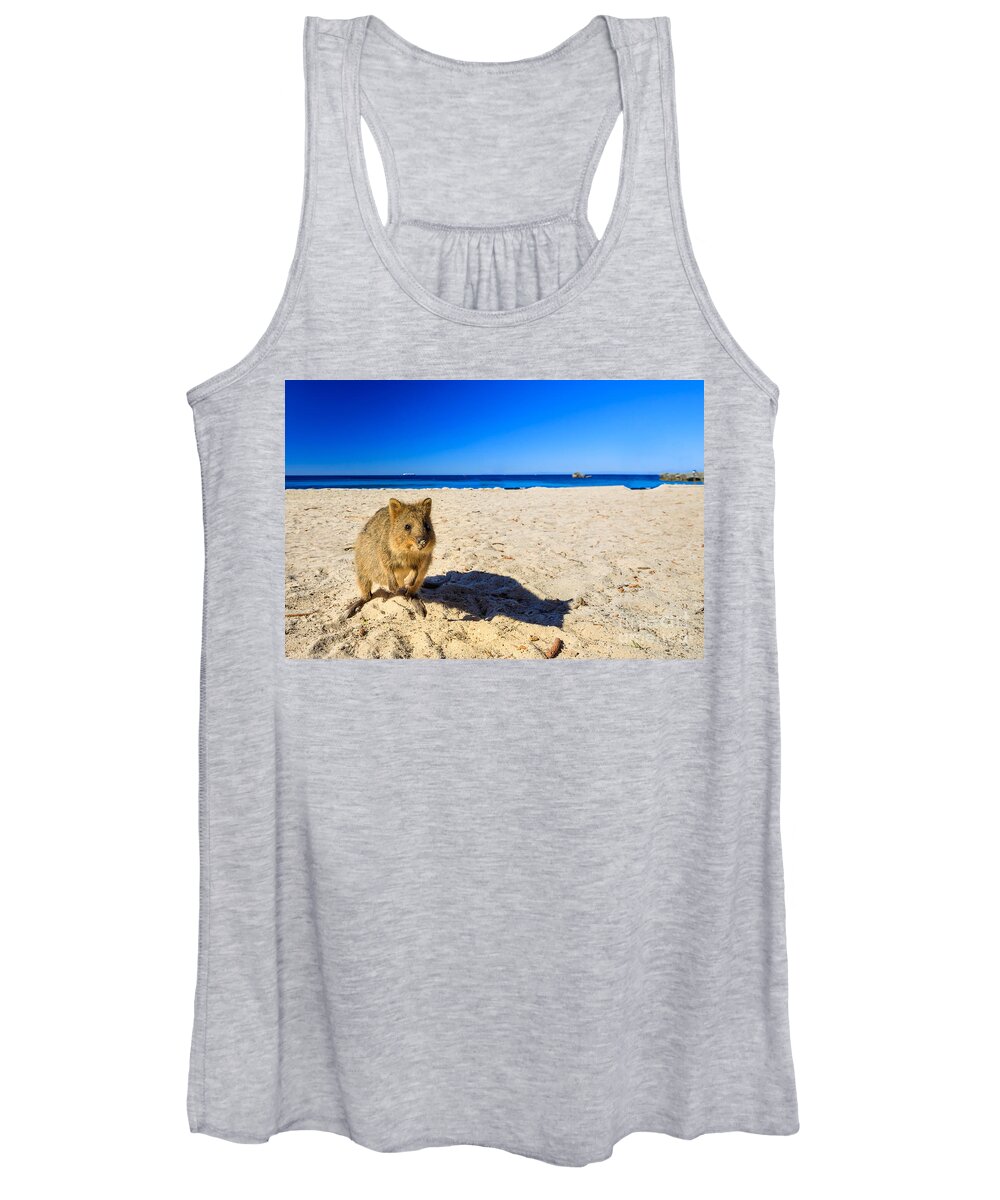 Quokka Women's Tank Top featuring the photograph Quokka on the beach by Benny Marty