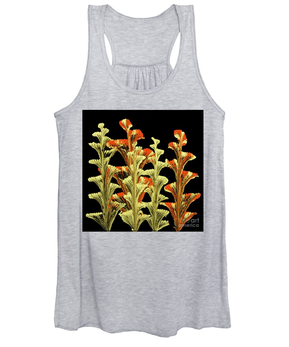 Poured Acrylics Women's Tank Top featuring the painting Red and Gold Floral by Lucy Arnold