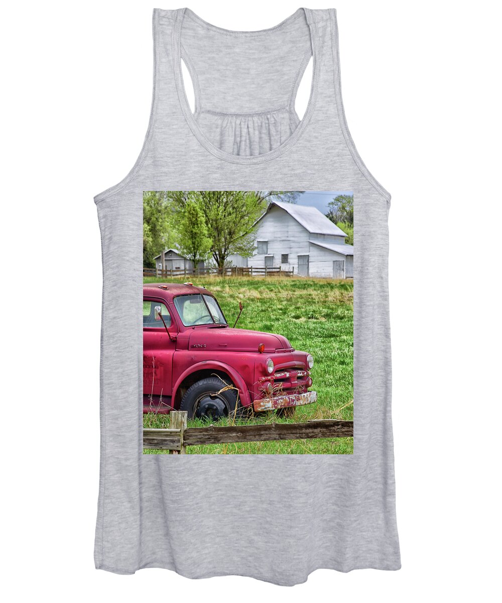 Truck Women's Tank Top featuring the photograph Red Truck White Barn by Jolynn Reed