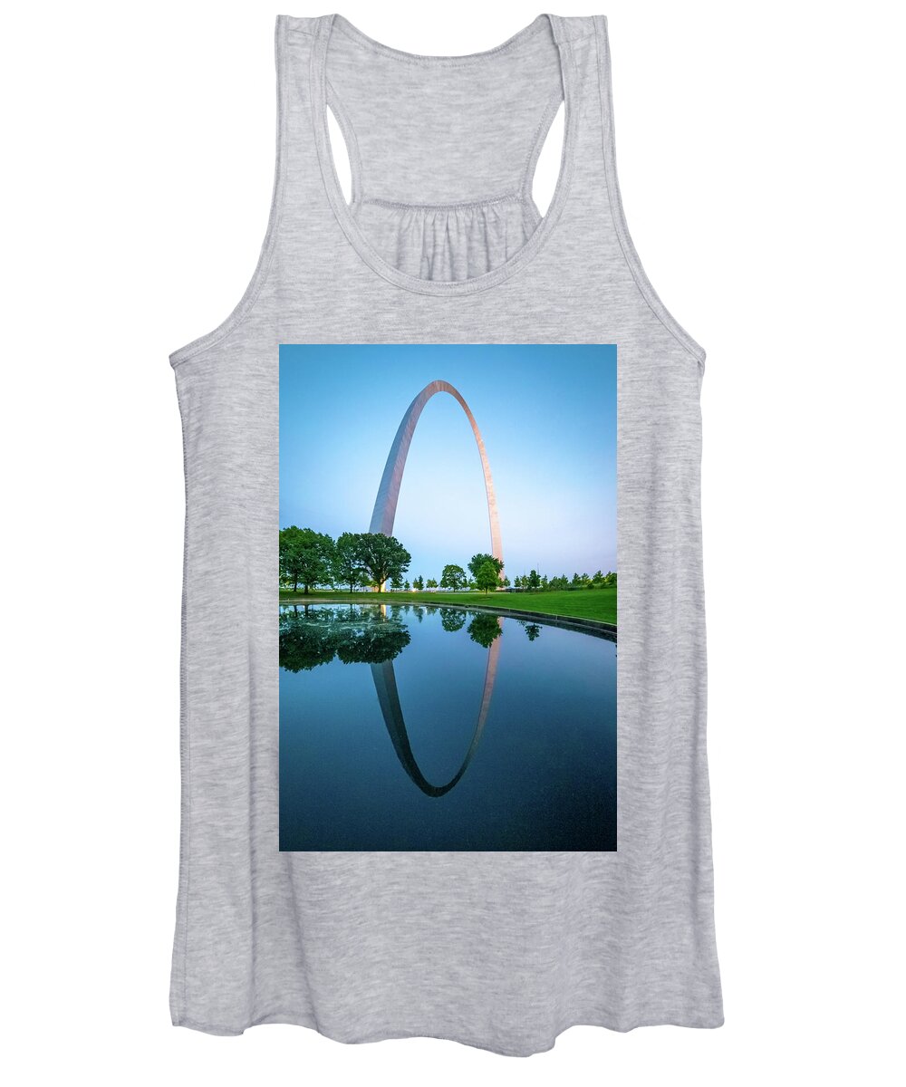 Gateway Arch National Park Women's Tank Top featuring the photograph Reflection of the Arch by Joe Kopp