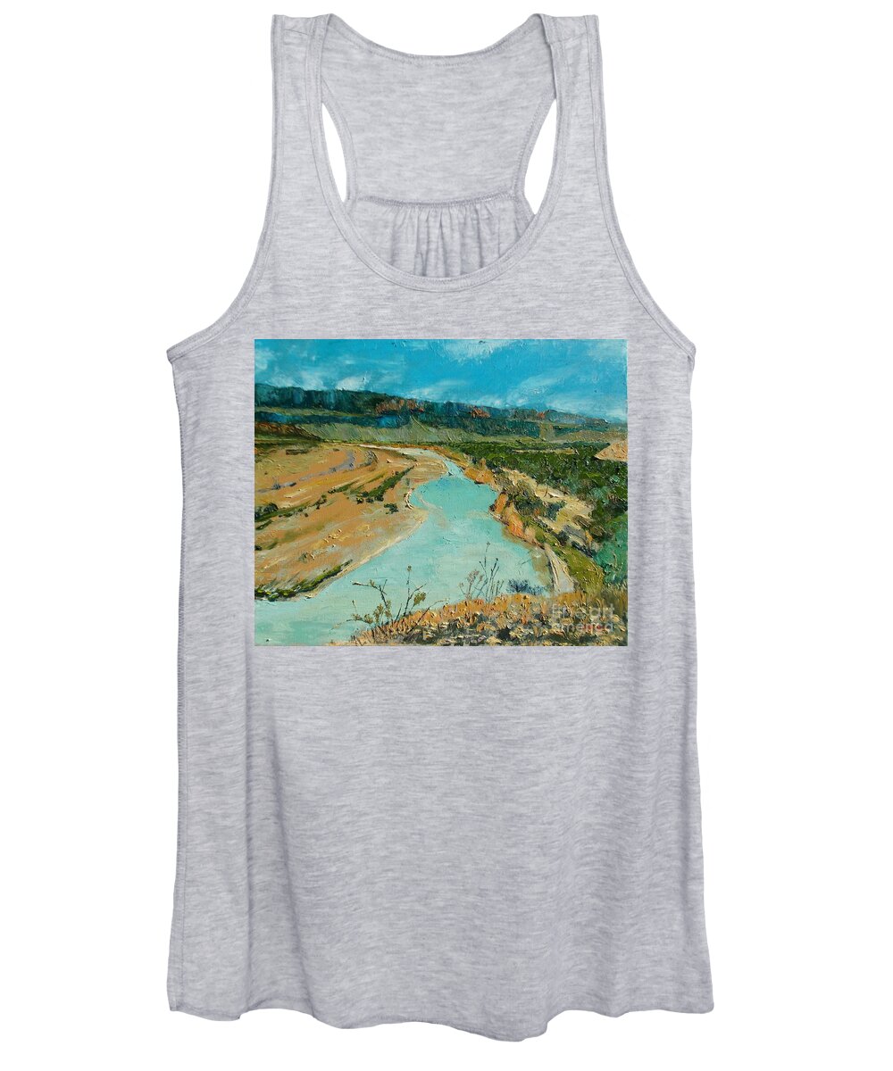 Texas Women's Tank Top featuring the painting Rio Grand Crossing at Big Bend by Lilibeth Andre