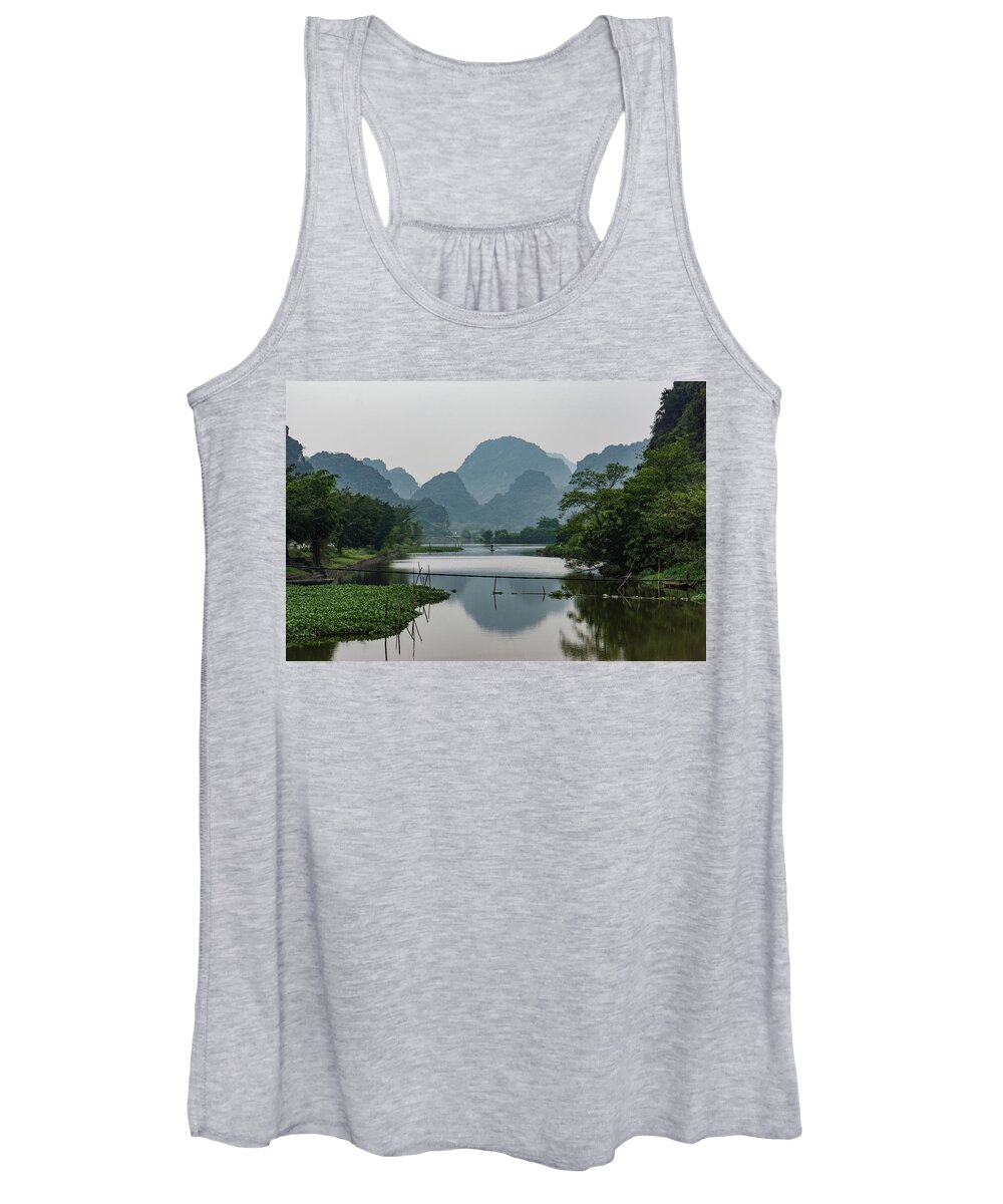 Landscape Women's Tank Top featuring the photograph river and limestone mountains in Vietnam by Ann Moore