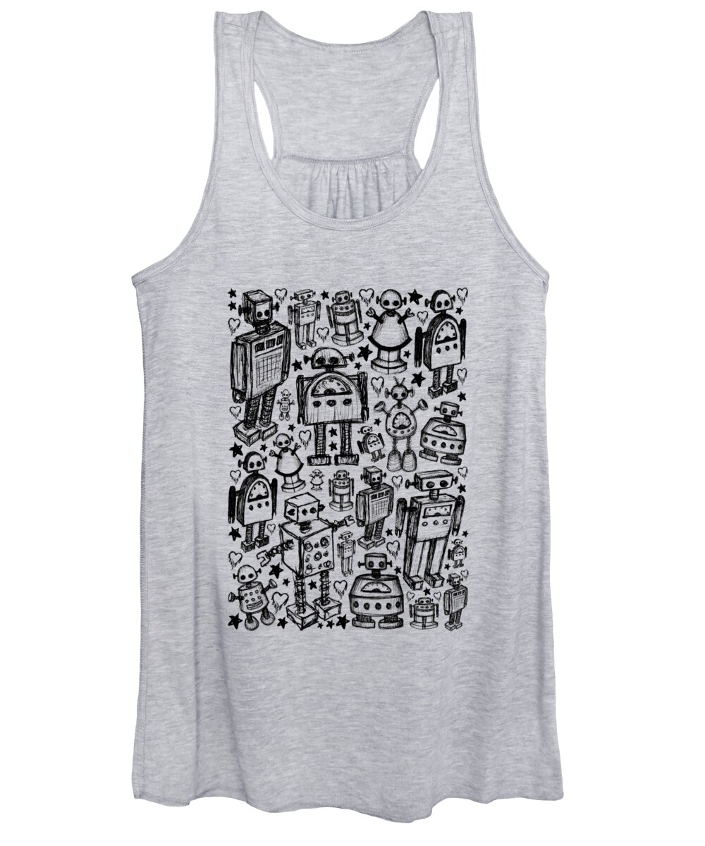 Robot Women's Tank Top featuring the drawing Robot Crowd Graphic by Roseanne Jones