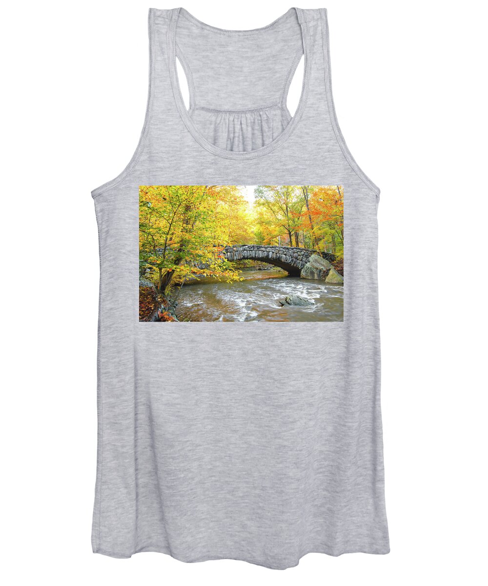 03nov18 Women's Tank Top featuring the photograph Rock Creek Boulder Bridge with Fall Colors by Jeff at JSJ Photography