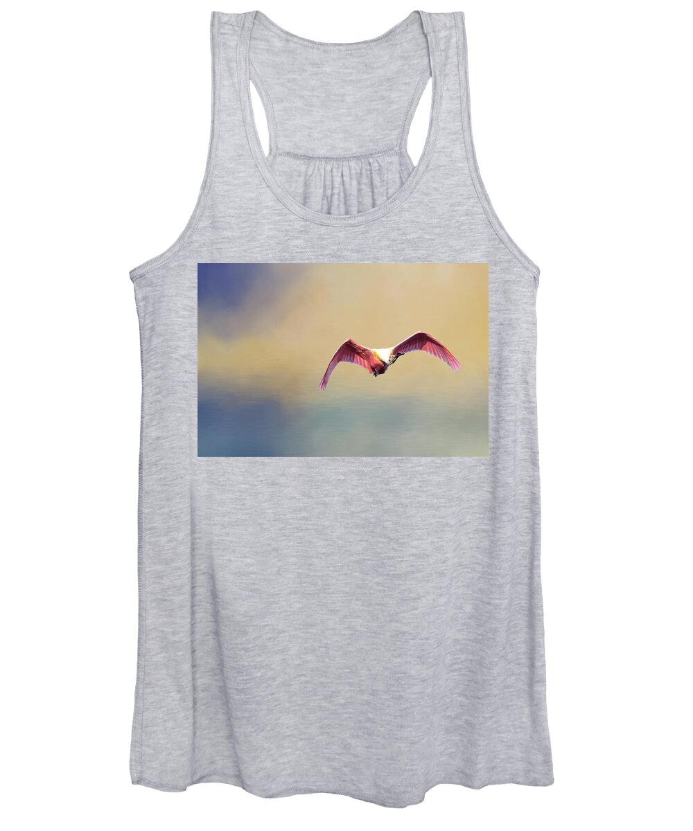 Birds Women's Tank Top featuring the photograph Roseate Spoonbill at Sunrise by Norman Peay