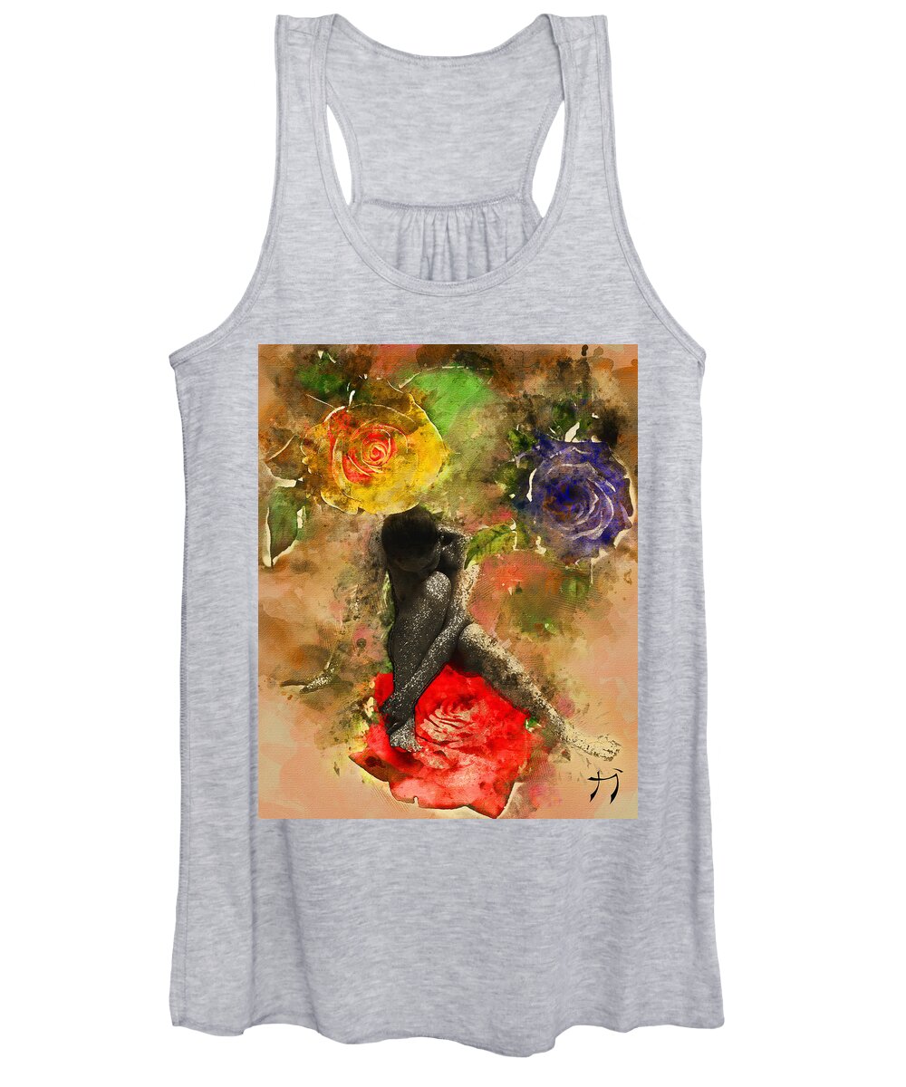 Watercolor Women's Tank Top featuring the mixed media Rosebuds by Carlos Paredes Grogan