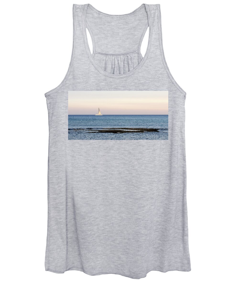 Sea Women's Tank Top featuring the photograph Sailing boat in the Calm Ocean by Michalakis Ppalis