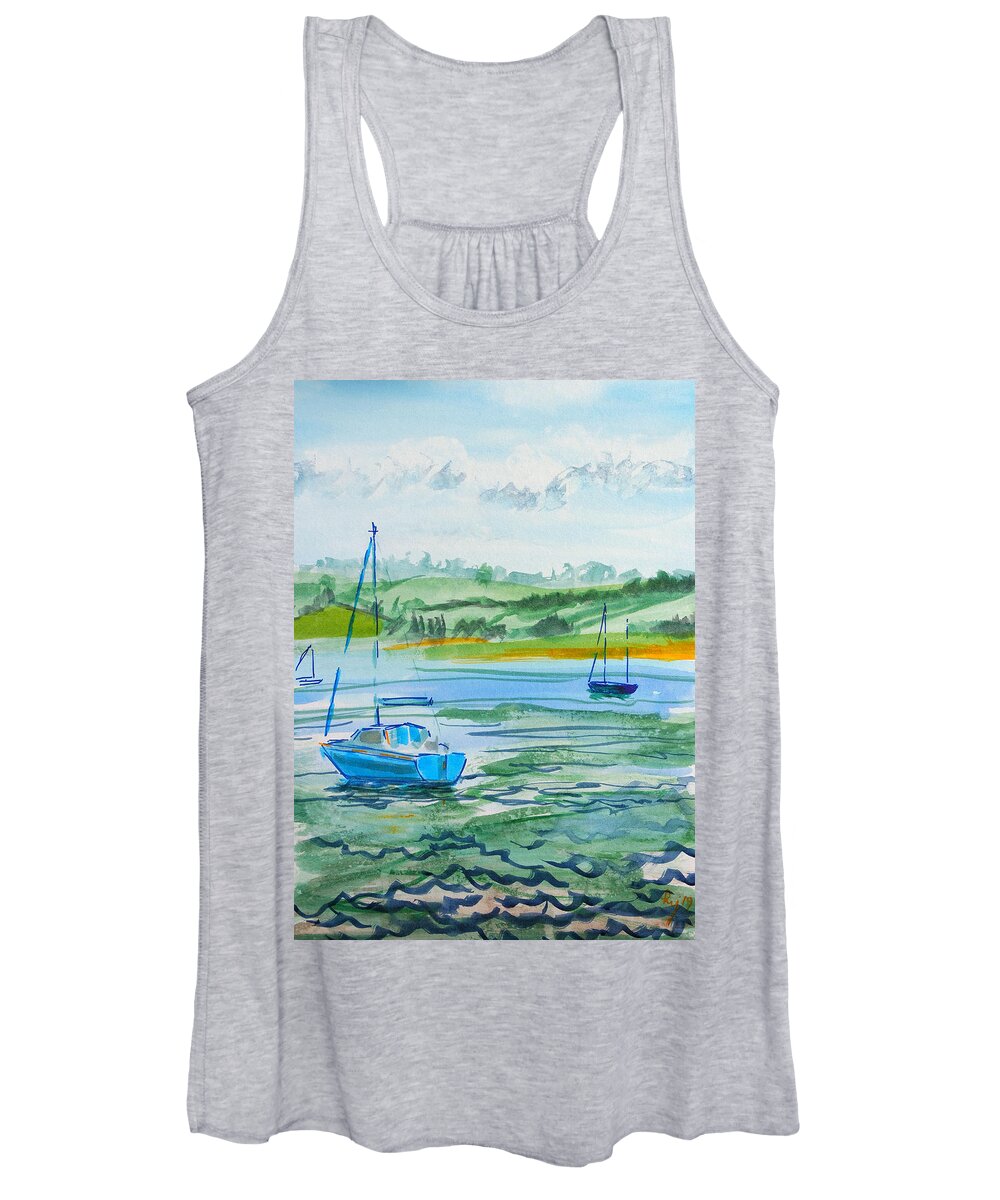 Boats Women's Tank Top featuring the painting Sailing on the River Exe at Topsham watercolour painting en plein air by Mike Jory