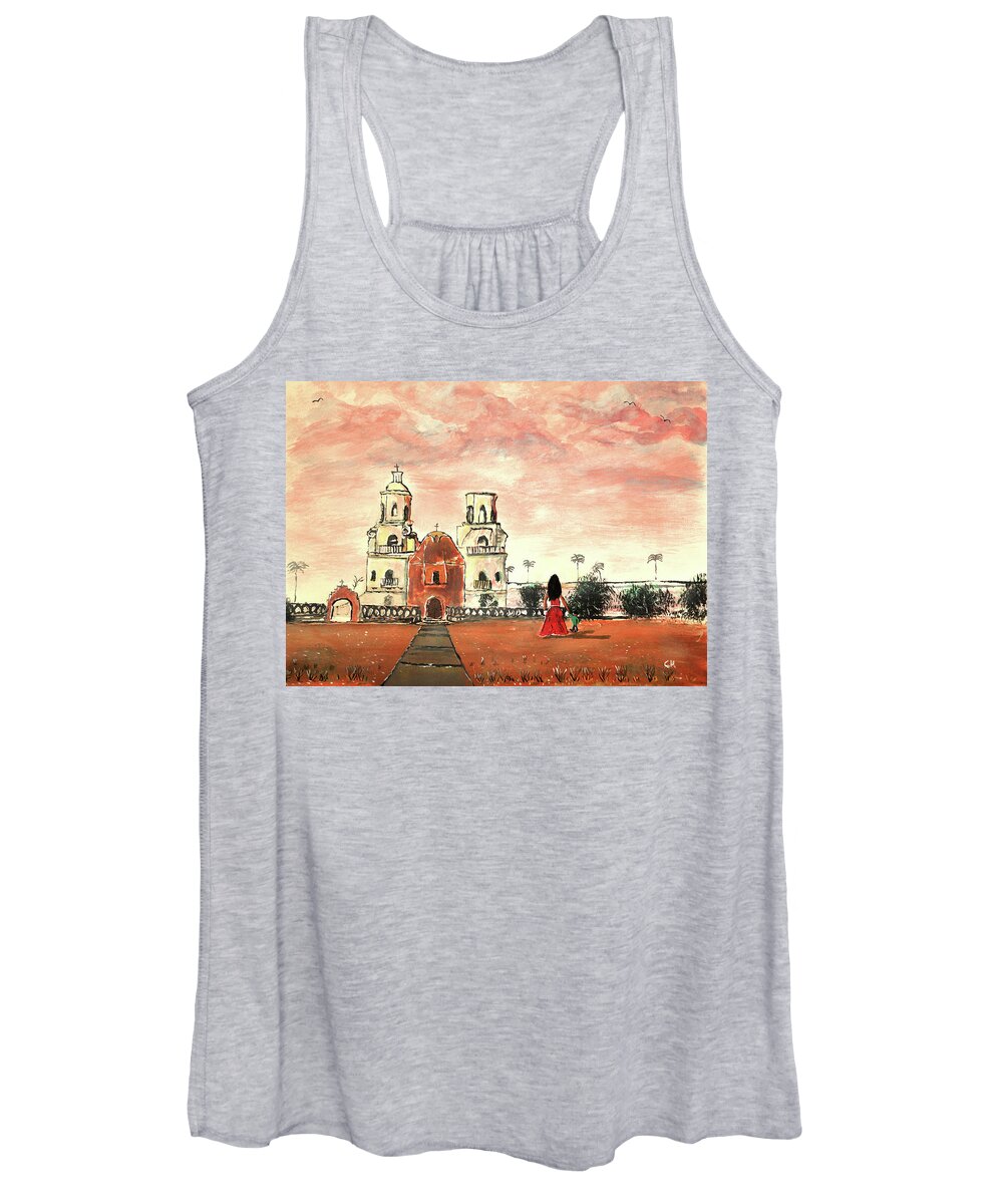 Tucson Women's Tank Top featuring the painting San Xavier Mission del Bac Mother and Child by Chance Kafka